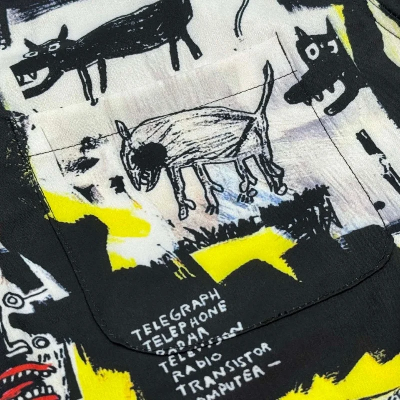 Street Vintage WACKO MAIRA Hawaii Short Sleeve Shirt Fashion Graffiti Hand-painted Pattern Summer Casual Hip Hop Brand Shirt