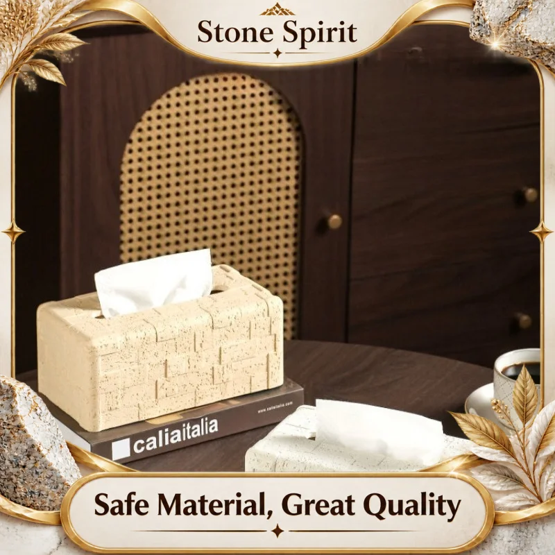 Luxury Creative Tissue Box Cover, Natural Stone Magnetic Closure Napkin Holder for Living Room Table, Home Decor Organizer Gift