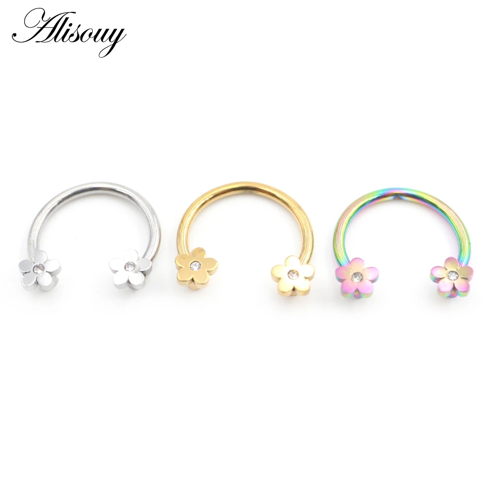 Alisouy 1PC Stainless Steel Heart Star Flower Horseshoe BCR Captive Septum Ear Guauge Nipple Nose Rings Piercing Body Jewelry view 4