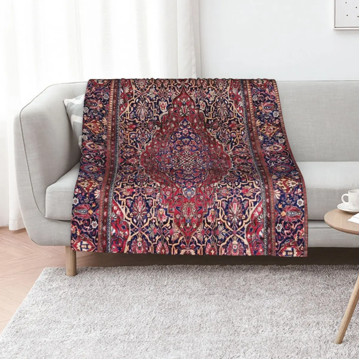 Kashan Central Persian Silk Rug Print Throw Blanket Softest Sofa Quilt sofa bed Flannel Fabric Beach Soft Blankets
