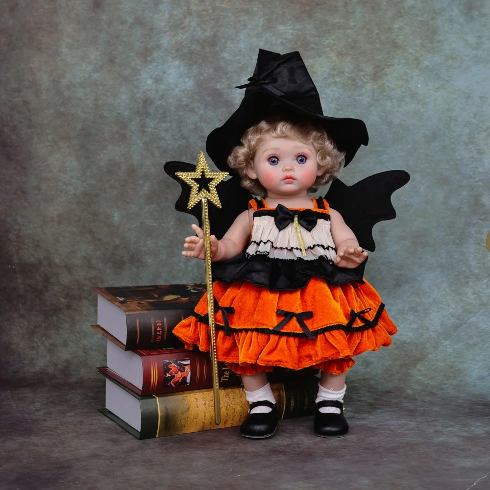 18 inch  Realistic Reborn Baby Doll Magic Witch Vinyl Doll Handmade High Quality Toy Kid Halloween Limited Edition Gifts