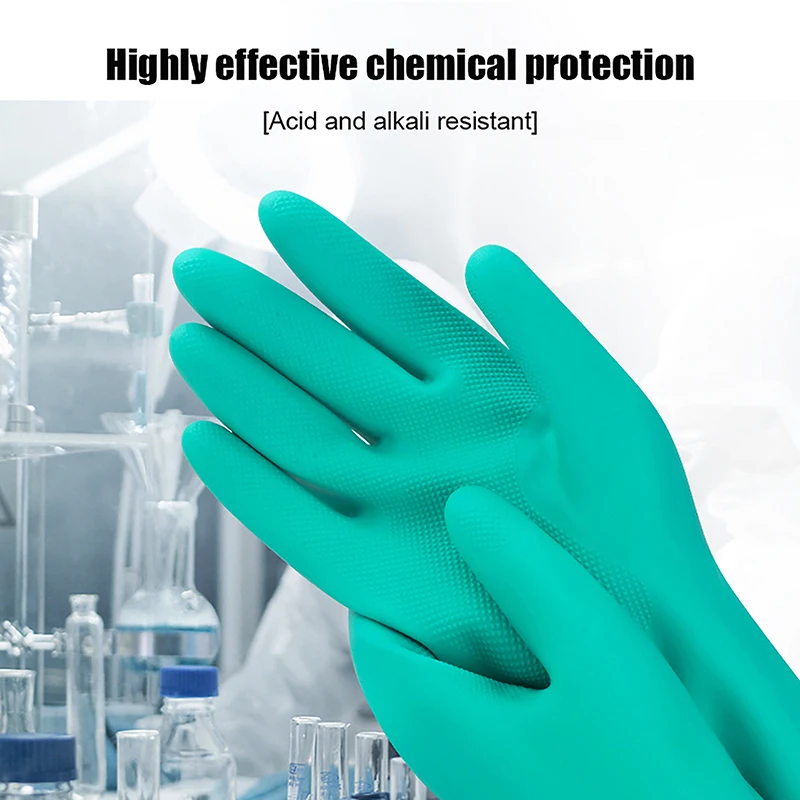 1 Pair 13'' Extra Thick Nitrile Gloves - Chemical, Acid Resistant, Long Sleeve for Gardening, Painting, Cleaning, Latex-Free.