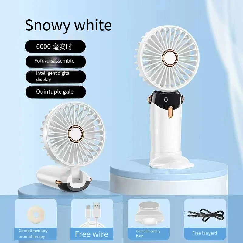USB Handheld Mini Fan Foldable Portable Neck Hanging Fans  USB Rechargeable5 Speed Fan with Phone Stand and Display Screen