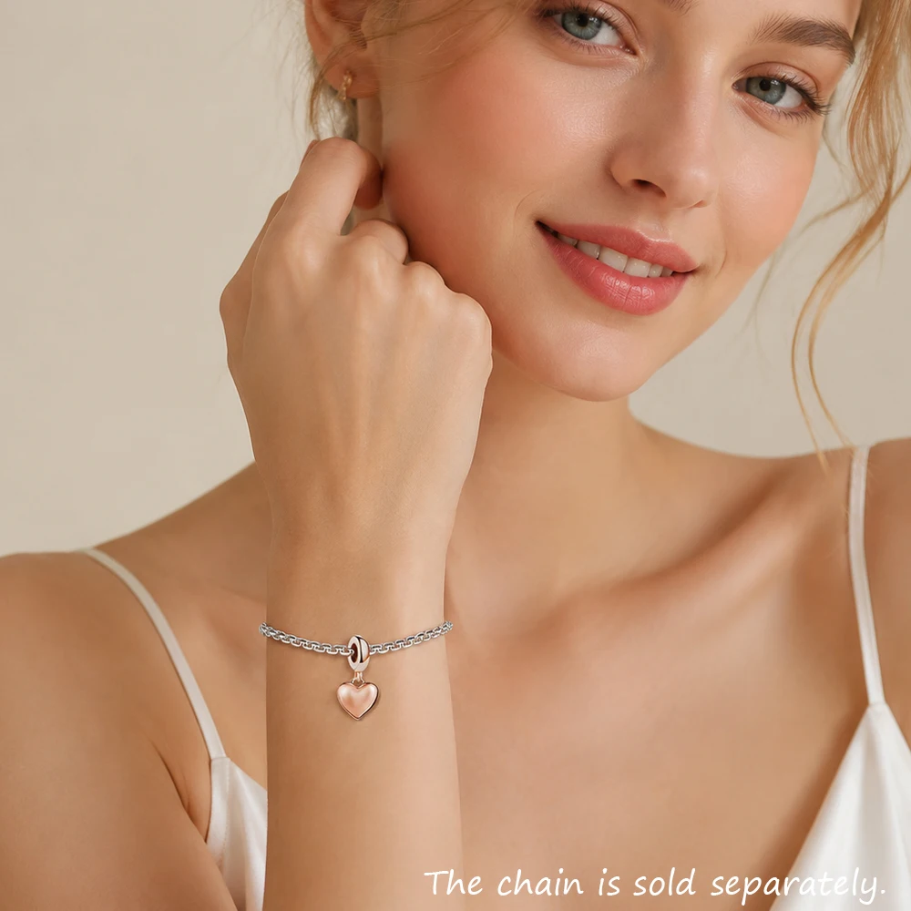 Różowe złoto kolor wisiorki serca urok 925 Sterling Silver kobiety biżuteria zima nowy romantyczny prezent — zdjęcie 3