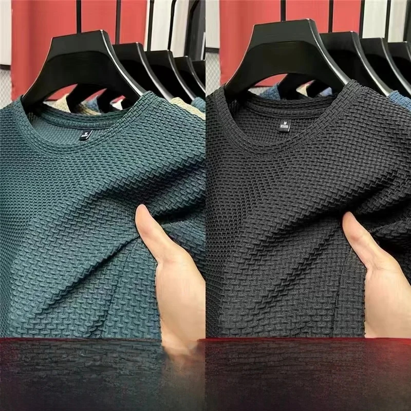 

Ice Silk Thin ort Sve round Ne f Sve Base irt Summer New Sle Bamboo Node Me Мужская футболка Дышащая свободная...