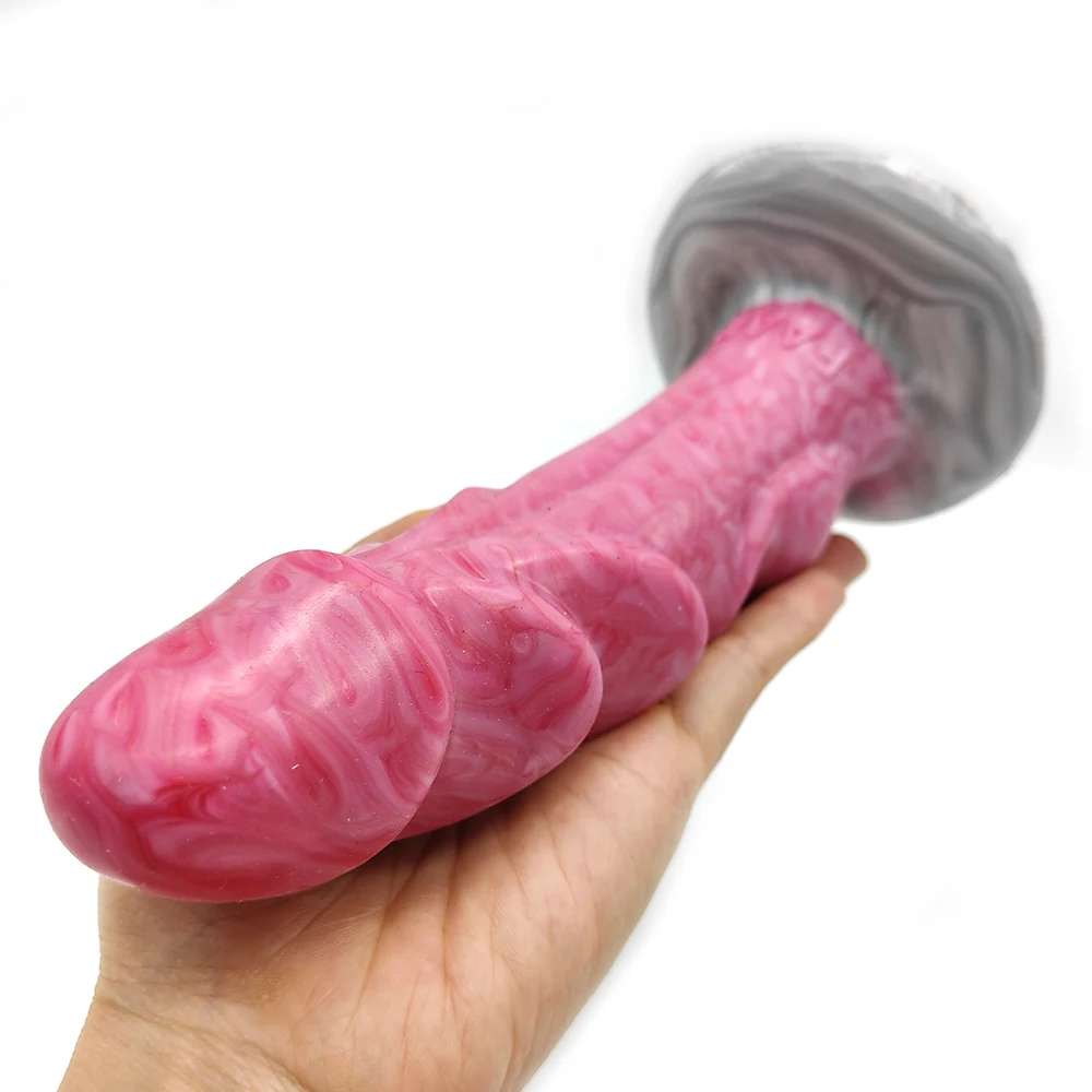 FAAK Gory Raw Meat Color Dog Dildo With Suction Cup Ribbed Animal Penis Curved Anal Plug G-spot Stimulate Sex Toy Shop