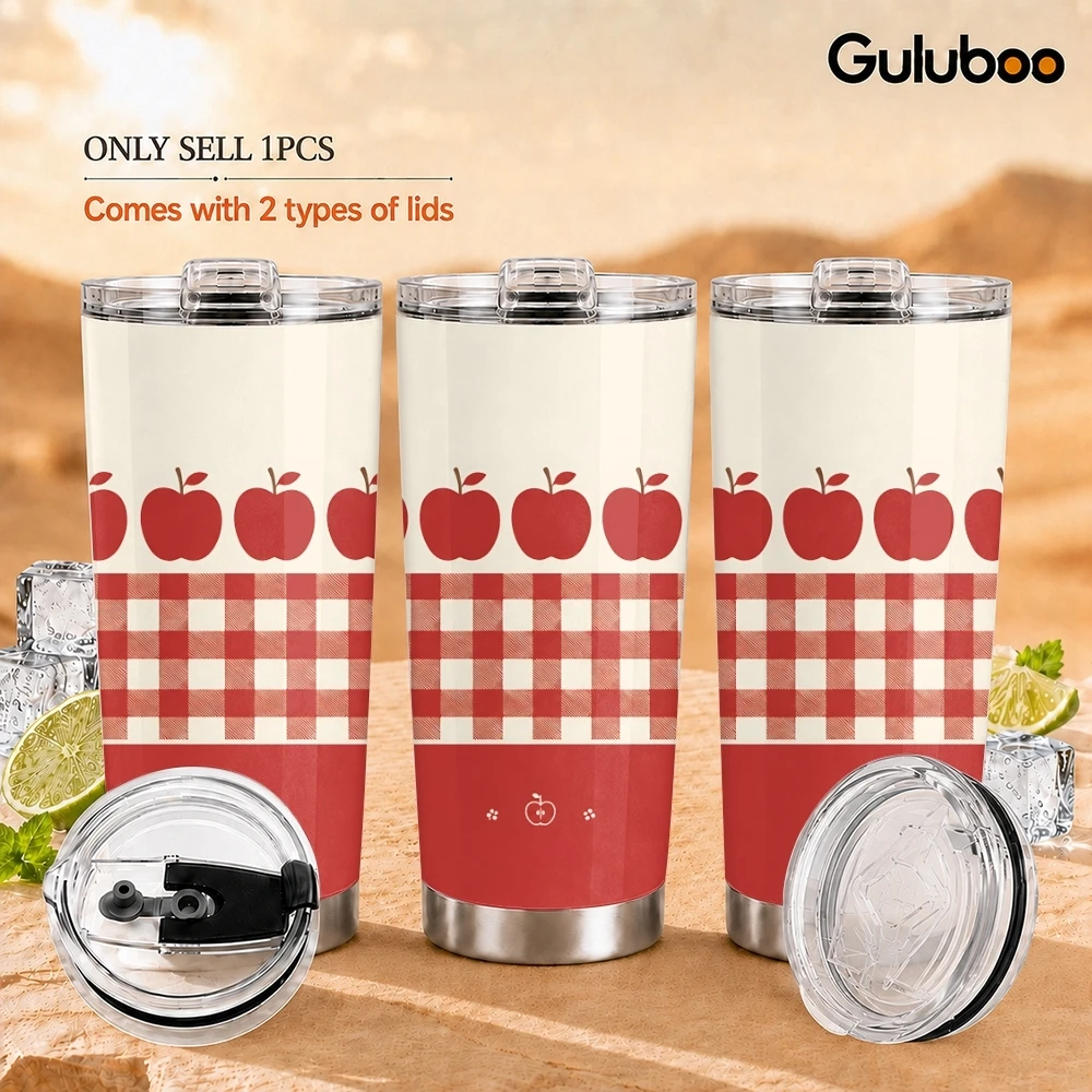Farmhouse Gingham Vacuum Flasks 20oz Long Lasting Hot Cold Drinks Container Leakproof Stainless Steel Cup&Straw&Travel Gift