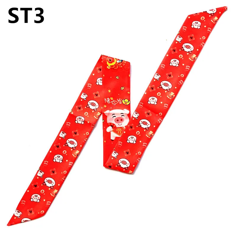 Syal tas Bangau bermahkota merah 2024 syal Skinny merek baru untuk wanita syal sutra leher kepala motif babi tas pembungkus syal pegangan panjang