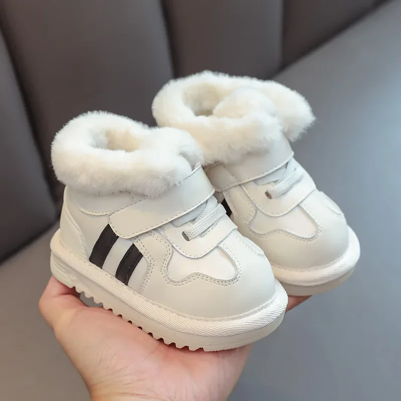 2024 Winter Snow Boots for Girls PU Leather Plush Warm Cotton Shoes Anti-slippery Soft-soled Velvet Soft Winter Footwear for Kid