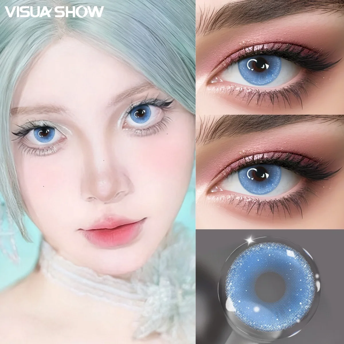 VISUASHOW Lovejoy Cosplay Blaue Farbige Kontaktlinsen für Kleine Pupillen, 6 Monate Einweg-Weichlinsen für Augen-Make-up – Detail 4