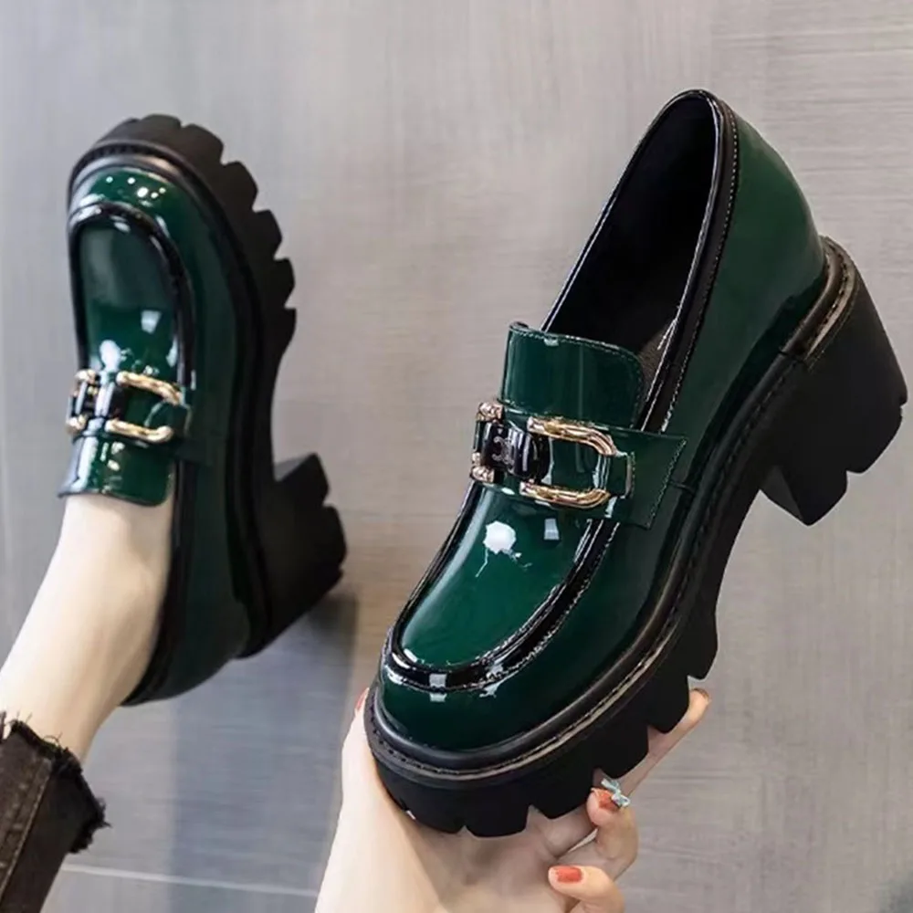 British Style Leather Shoes Women 2024 Spring Autumn Height Increasing Loafers 35-40 Large-Sized Female Office Platform Shoes