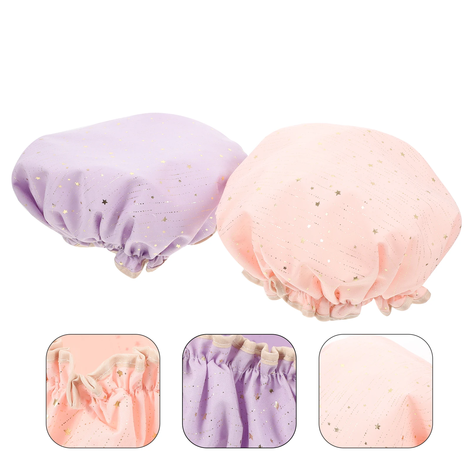 

2pcs Waterproof Shower Hats Reusable Bath Caps For Women Breathable Hair Protection Double Layer Durable Bathing Cap Travel