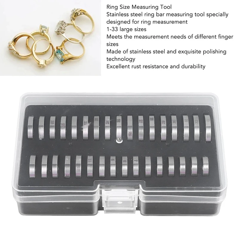 Ring Sizer Tool,Ring Gauges Finger Sizer Measuring Ring Tool 33 Pcs Ring Sizer Measuring Tool Stainless Steel Ring Sizer