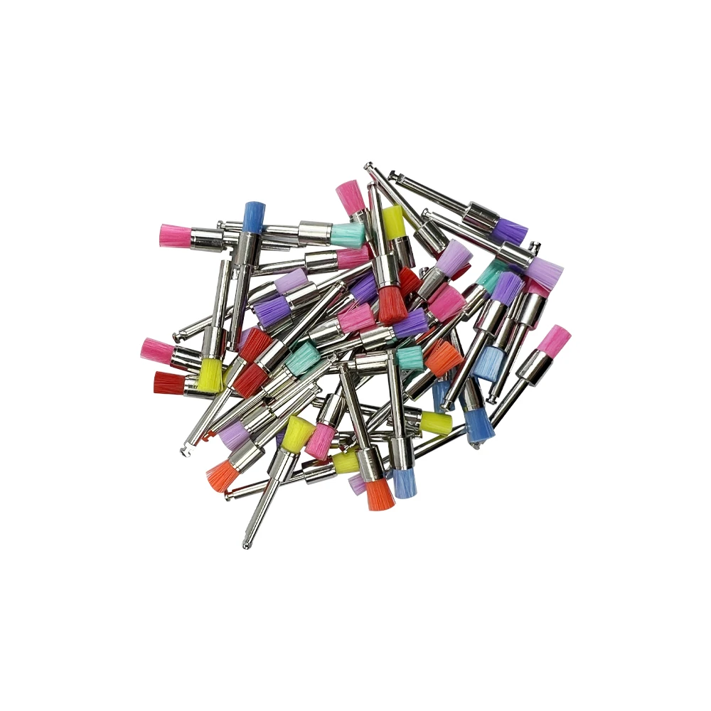 

100 шт. цветных нейлоновых зубных полировочных щеток для профилактики, с наконечником RA, для удаления пятен и полировки в стоматологии