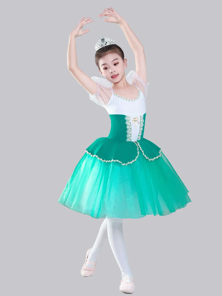 子供用バレエダンススカートパフォーマンス衣装ふわふわチュールプリンセスドレス新スタイル小さな白鳥ダンスチュチュスカート