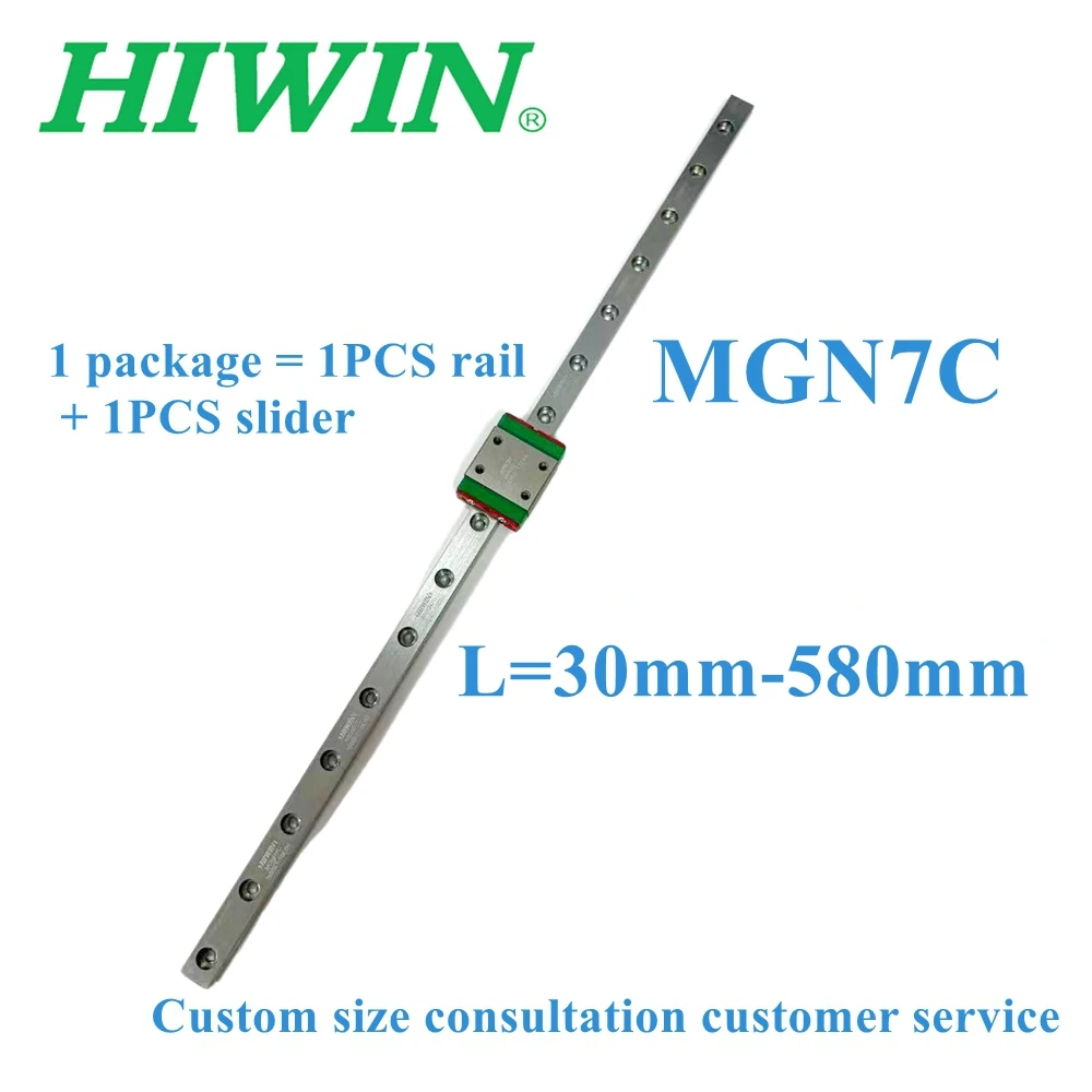 

NEW HIWIN Original Genuine 1pcs MGN7 Miniature Linear Guide Rail 30-580mm +1pc MGN7C Slider Block Accessories for 3D Printers