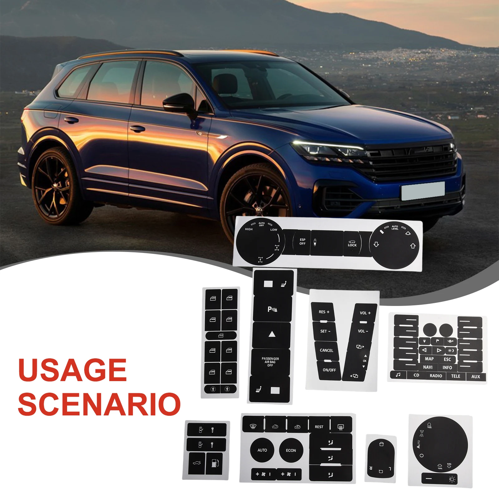 Picture 7: Button Repair Decal Sticker Set for TOUAREG 2004 2009 Radio Navigation Panel Overlay for Push Button Restoration