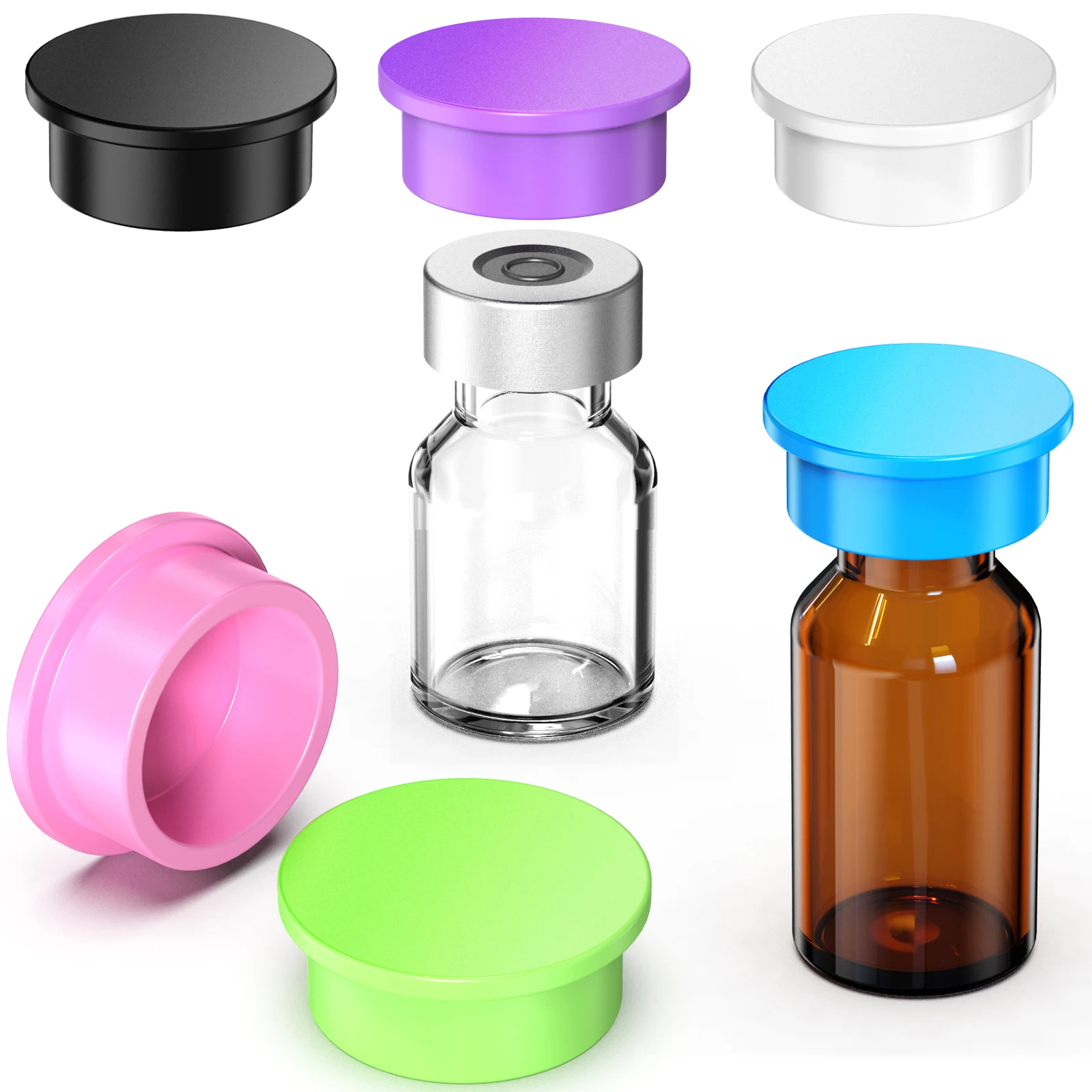 13mm/20mm Glass Vials Protective Caps, Reusable Silicone Vial Caps for Glass Bottle ,Leak Resistant Cover, 6 Color,12pcs