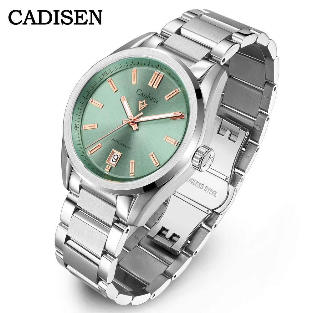 CADISEN New Luminous Men Automatic Mechanical Watches NH35 Sapphire Stainless Steel AR Coating 10Bar Clock Green Watch for Men