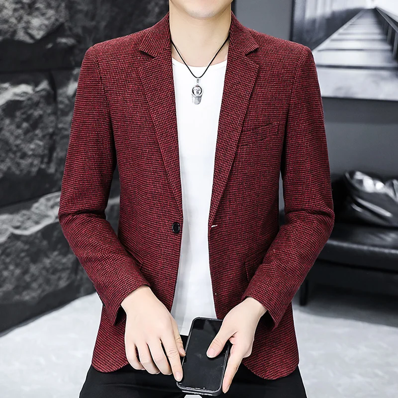 Men's High-Quality Checked New-Style Suit, Korean Version, Slim-Fit Casual Single Suit, Trendy Spring-Autumn Formal Jacket