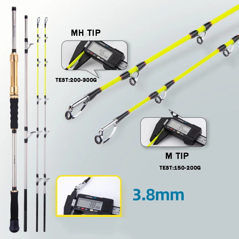 Carbon Boat Fishing Rod Iron Plate Rod M/MH 2 Tips Slow Rocking Boat Rod Surfcasting Baitcasting Rod Test100-200g Squid Rod