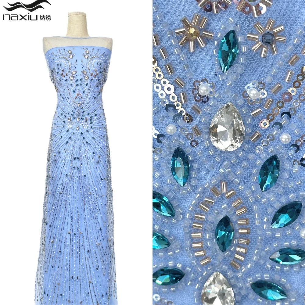 

Madison African 3D Lace Fabric French Net Sequins Fabric Embroidery With Beads Lace Mesh Stones Nigeria For Dress Sewing 5 Y