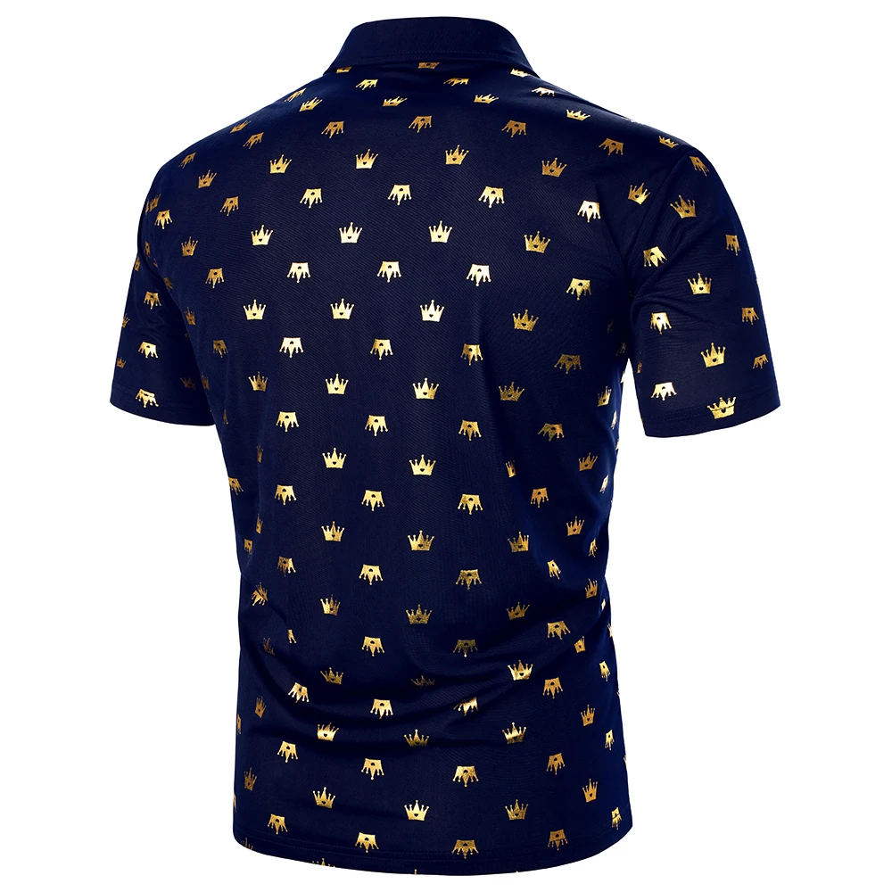 Men Short Sleeve Polo Shirt Gilded Fabric Imperial Crown Pattern Top Streetwear Casual Fashion Holiday Men Lapel Polo Shirt