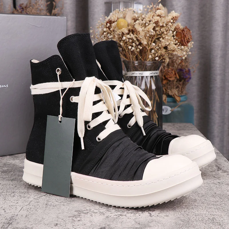 

R0 Men's Canvas Sneaker Women Casual Shoes Black Cloth Pleated Women Boots Canvas Men Casual Shoes