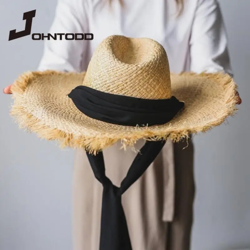 Brand popular comfortable long ribbon raffia beach hast for women outdoor Holiday hats summer straw hat wholesale dropshipping