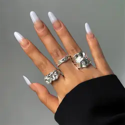 3Pcs Vintage Irregular Pleated Open Ring for Women Men Vintage Punk Liquid Metal Style Finger Y2K Accessories Fashion Jewelry