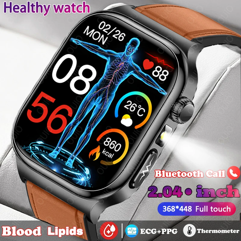 

New Accurate Blood Pressure Smart Watch Uric Acid ECG+PPG Blood Oxygen Body Analysis Body Fat LED Flashlight smart watches 2025