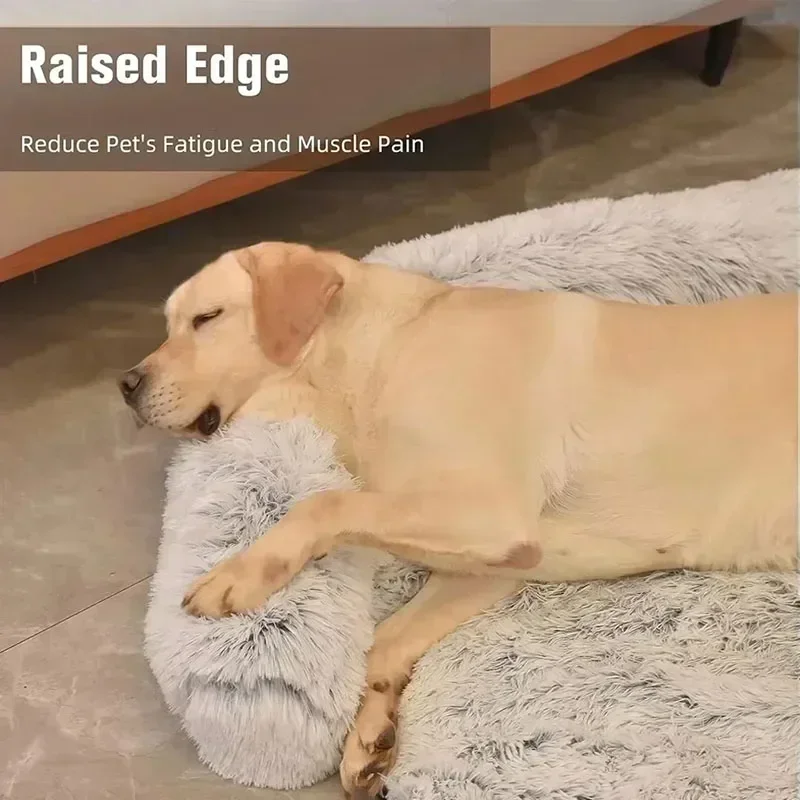 Calming Dog Bed Fluffy Plush Dog Mat for Furniture Protector with Cozy Raised Edge for Large Medium Small Dogs and Cats