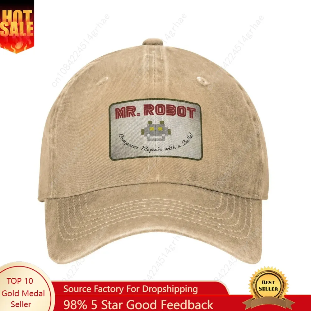 

Computer with Sourires Anime Funny Mr Robot Custom Retro Cowboy Washed Baseball Caps for Men Denim Sun Hat Hip Hop Cap