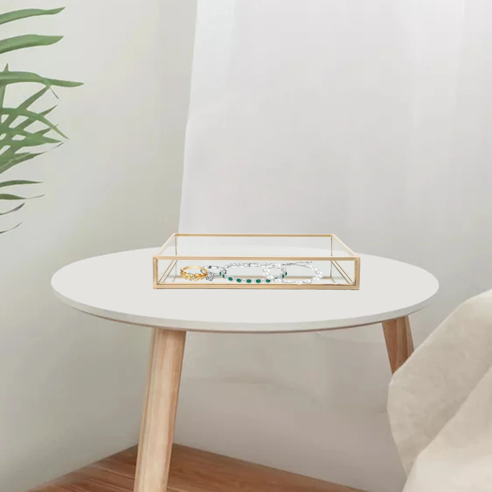 

Glass Vanity Tray Brass Frame Decorative Tray Perfume Holder Organizer Jewelry Dresser Top Organizer Dresser Decor