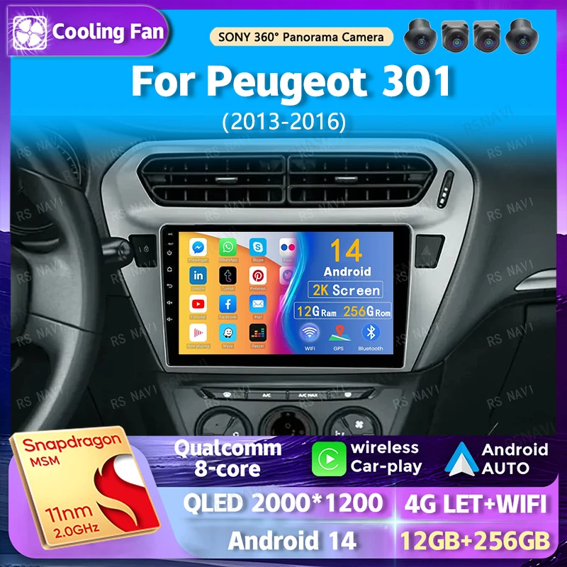 Android 14 wifi+4G Carplay Car Radio For Peugeot 301 2013 2014 2015 2016 Navigation GPS Multimedia Video Player Stereo AUTO DVD