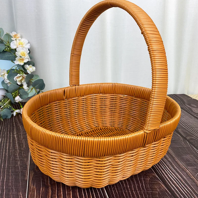 

Imitation Vine Weaving Handheld Basket Vegetable Basket Imitation Vine Countryside Outdoor Coffee Picnic