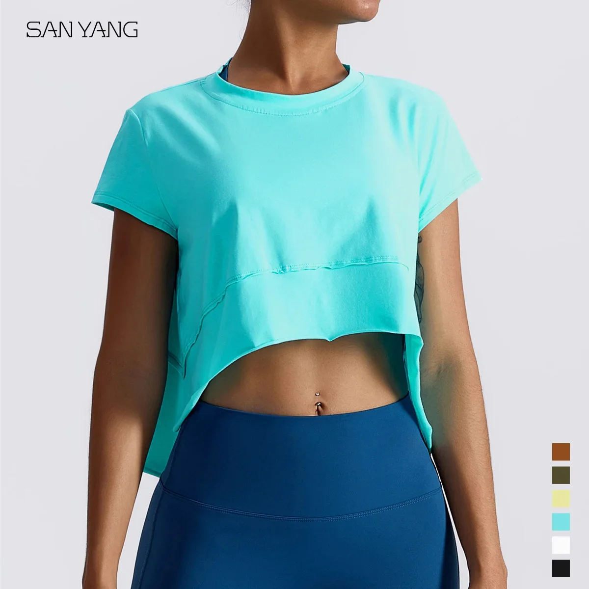 2023 Summer Yoga Sexy Crop Tops Quick Dry T-shirt Loose Fitness Yoga Clothes Top Smock Outdoor Running Sports Short Sleeves