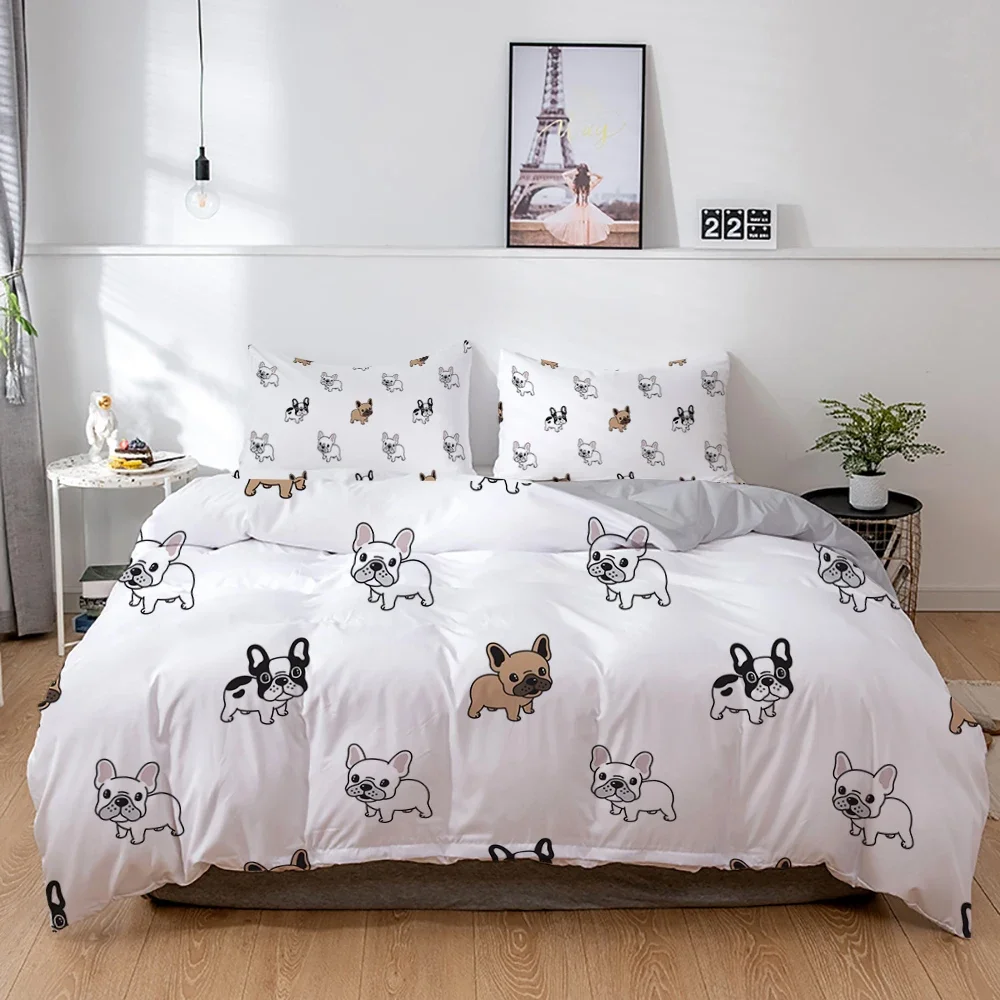 French Bulldog Bedding Set Cartoons Puppy Children Bedclothes Cute Duvet/Quilt Cover and Pillowcase Kawaii Boys Girls