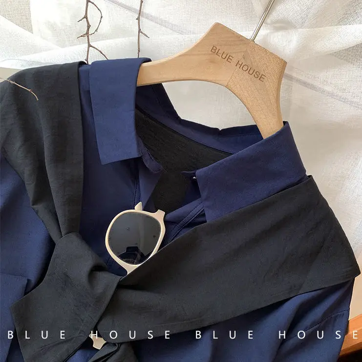 

Spring and Autumn Korean Temperament Shawl Fak-pie Twoece Long-sleeved Shirt for Women Niche Loose Cardigan Casual Top