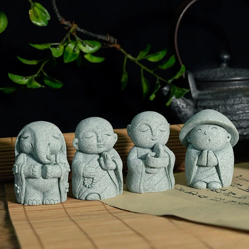 Japanse Boeddha Beeldje Geluk Feng Shui Bidden Monnik Standbeeld Miniatuur Ornament voor Aquarium Aquarium Huis Tuin Decor