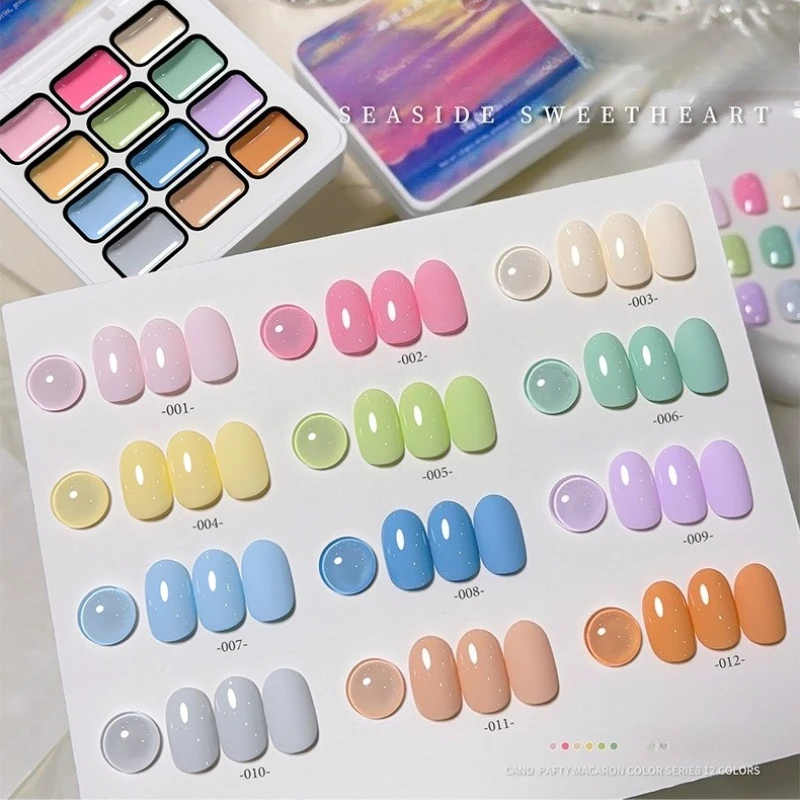 

12 цветов/коробка, гель-лак для ногтей, однотонные цвета, полуперманентный, смывается, УФ/LED, модные цвета для профессиональных маникюрных салонов