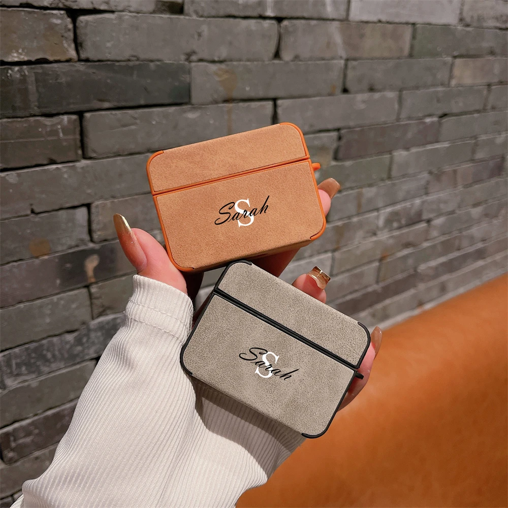 Funda protectora de lujo con letras personalizadas para auriculares, cubierta suave con patrón de cuero para Airpods 1, 2, 3 Pro 2, novedad