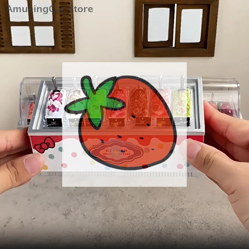 مجموعة لعب خزانة الآيس كريم للأطفال 1/12 بيت الدمى المصغر - مجموعة ألعاب المطبخ المحاكاة للحلوى