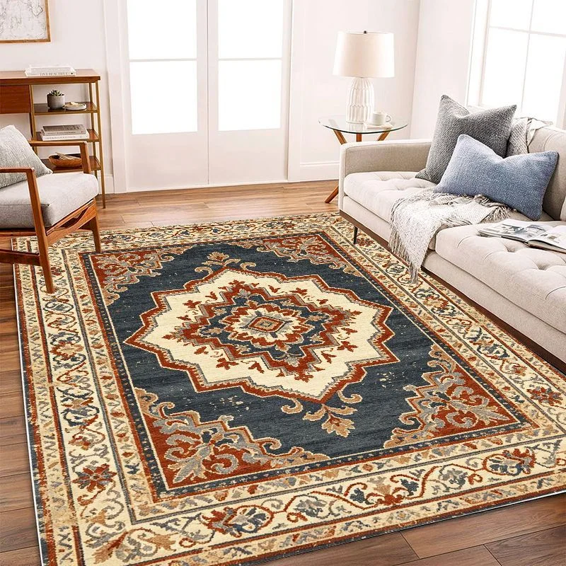 VIKAMA Retro Persian Carpet Oriental Flower Medal Anti slip Washable Carpet Bohemian Interior Home Decoration