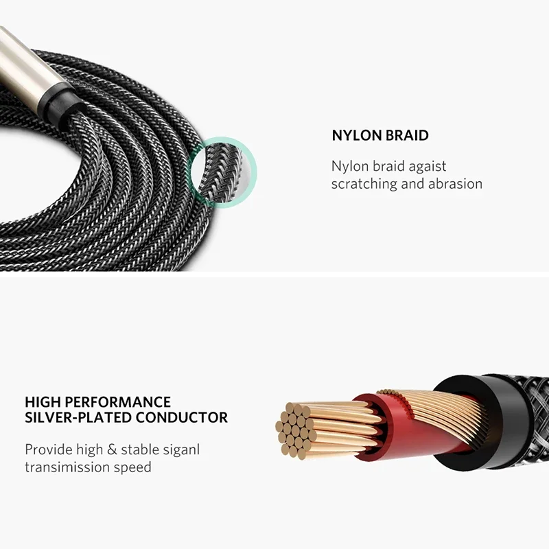 Ugreen 1/8 to 1/4 Stereo 3.5mm to 6.35mm Adapter Aux Cable Guitar to Aux Male Cord with Zinc Alloy Housing and Nylon Braid