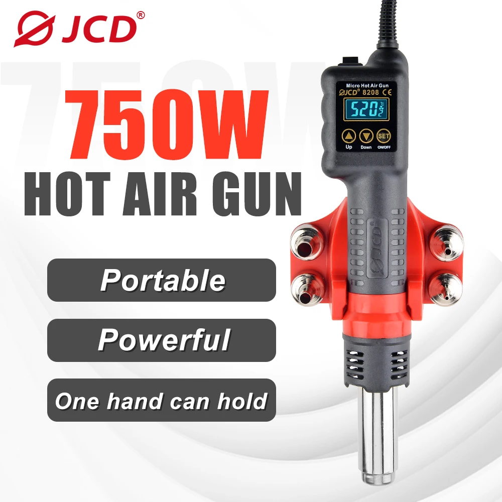 JCD Micro Hot Air Gun C/F Temp Adjusted 8208 750W Soldering Rework Welding Station LCD Digital Heat Gun BGA IC Solder Tools