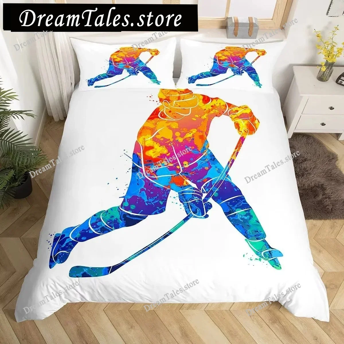 

Ice Hockey Duvet Cover Set Full Queen King Size,Geometric Check Patchwork Stylish Bedding Set Bed Set Quilt Cover Twin Single