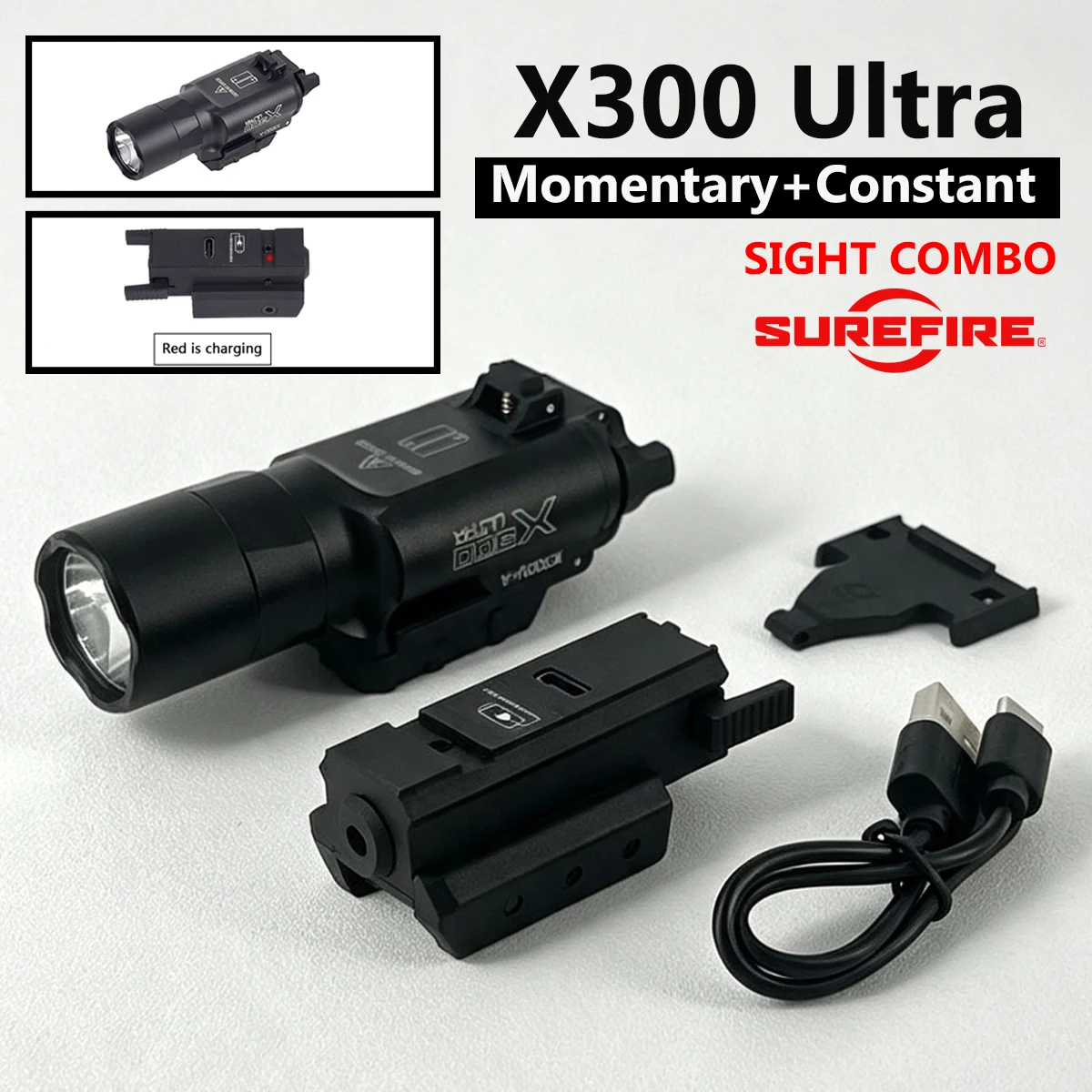 X300 Ultra Surefire Flashlight with Green Red Lase Sight for GLOCK 17 19 Pistol Airsoft X300U Tactical Hunting Weapons Light