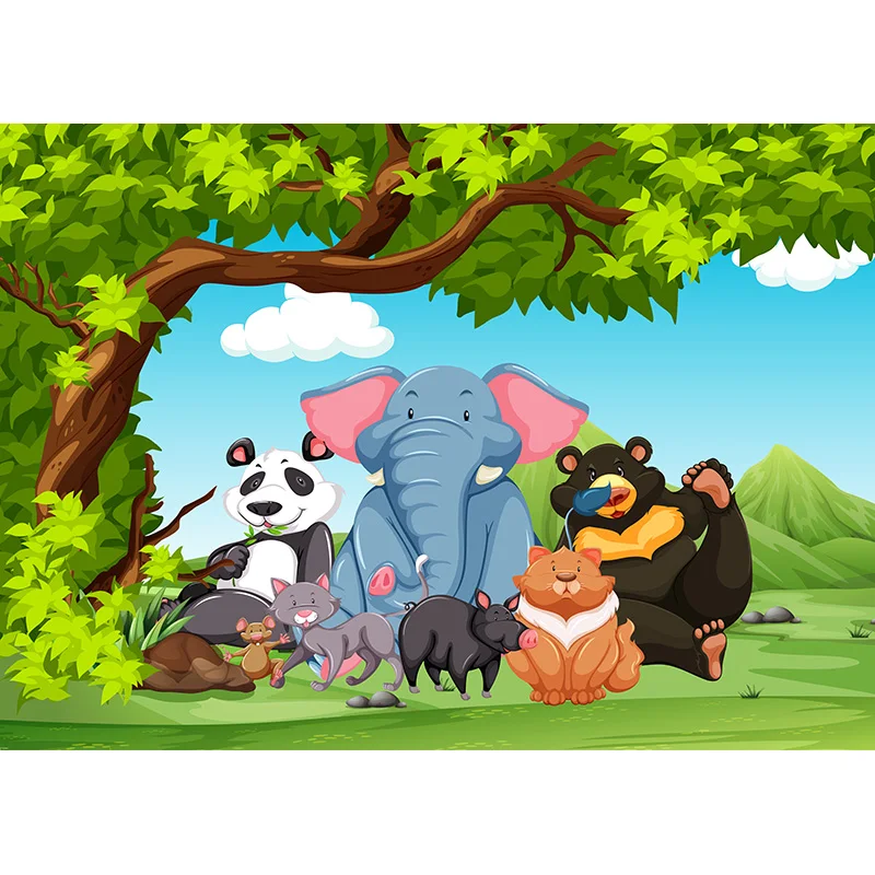 Cartoon Jungle Safari Festa di compleanno Baby Family Shoot Poster Foto Fotografia Sfondo Studio Puntelli 21915 KTT-01