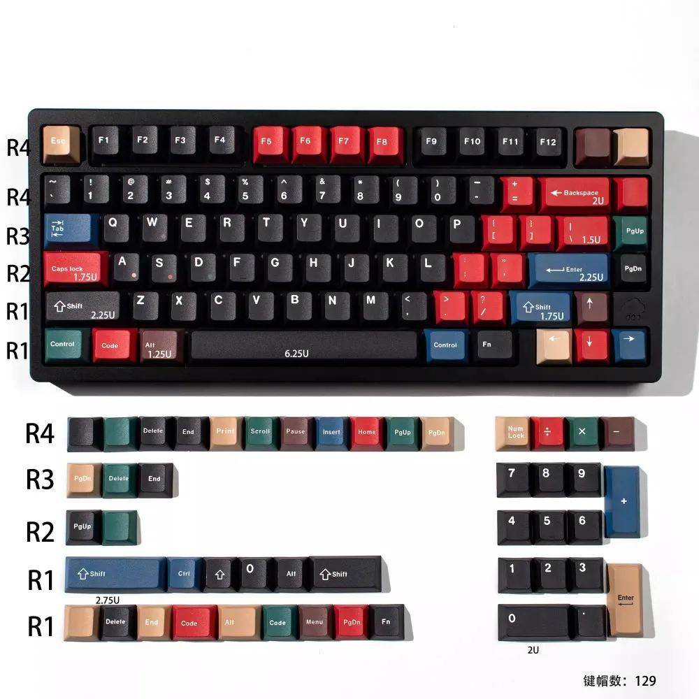 152 Keys Mixed Color Keycaps Cherry Height PBT Thermal Sublimation For 61 68 75 87 98 100 104 108 Mechanical keycaps